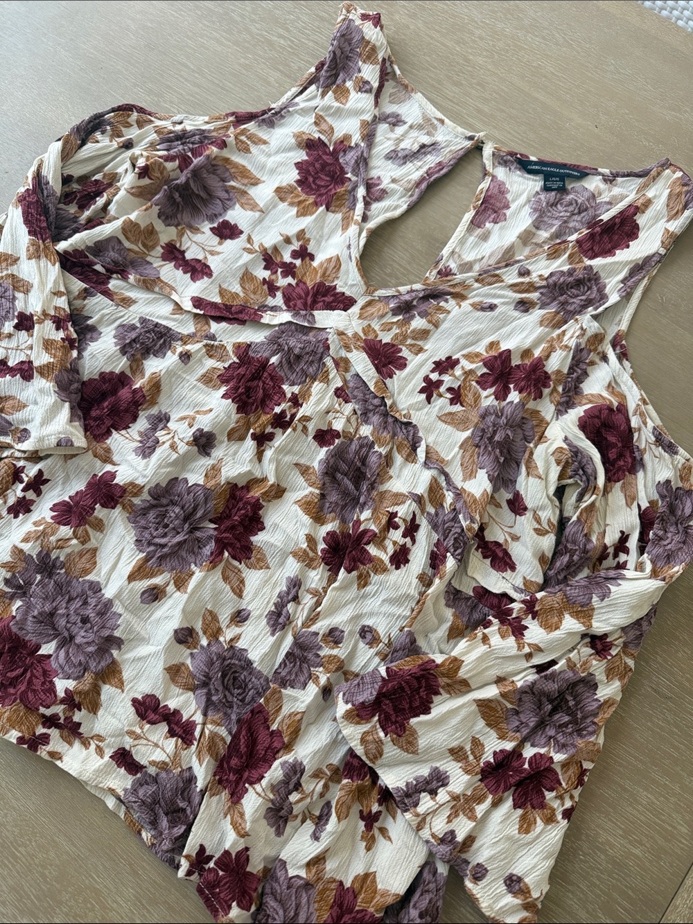 AEO Floral Open Shoulder Blouse | L